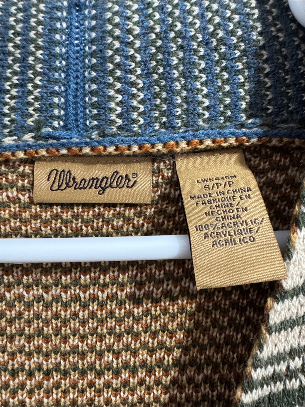 Wrangler Aztec Knit Cardigan in Mustard, Blue, Cream, Green - Picture 2 of 3